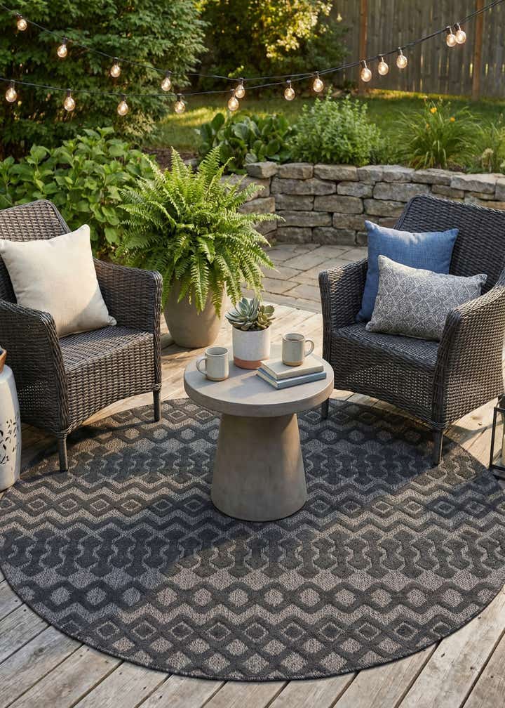 7' x 7' Easy-Clean Trellis Textured Indoor / Outdoor Round Rug
