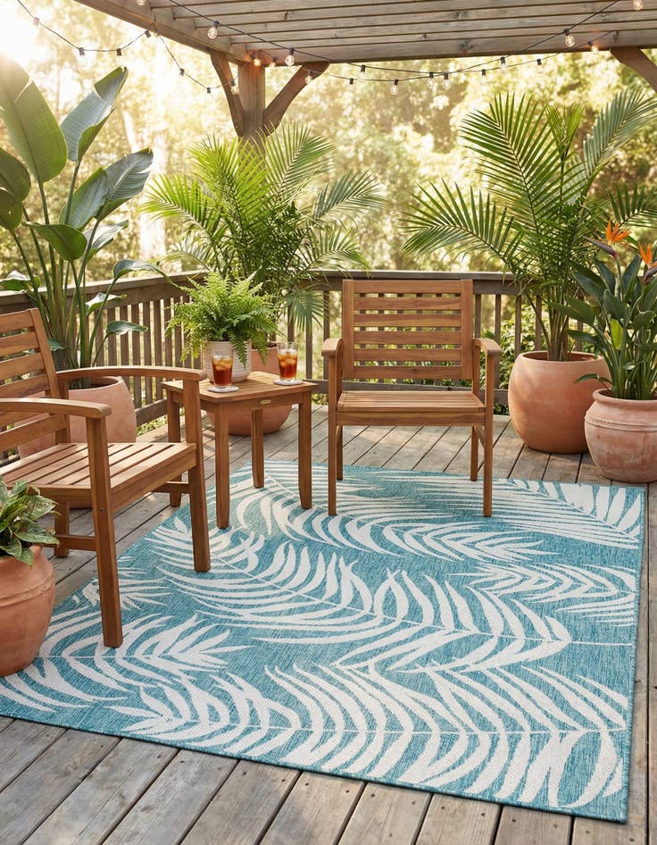 Detail image of 5' 3 x 7'  Washable Botanical Indoor / Outdoor Rug