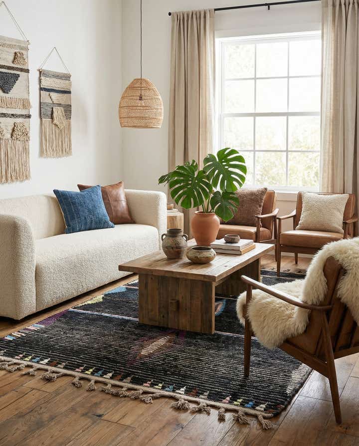 4' 2 x 6' 4 Hand Knotted Moroccan Wool Rug