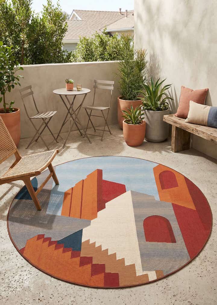 5' x 5' Easy-Clean Modern Indoor / Outdoor Round Rug
