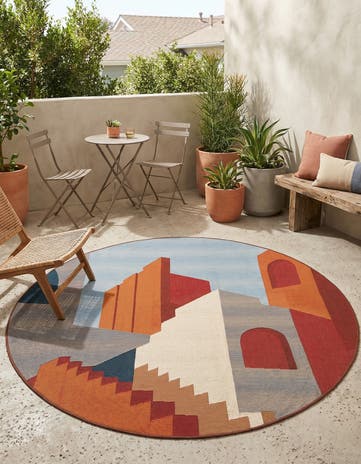 Easy-Clean Modern Indoor / Outdoor Round Rug