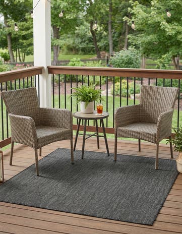 Black Easy-Clean Solid Indoor / Outdoor Square Rug