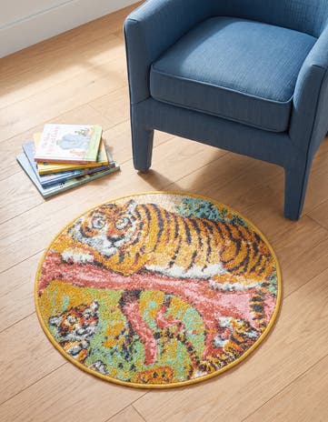 Tiger Whimsy Kids Round Rug