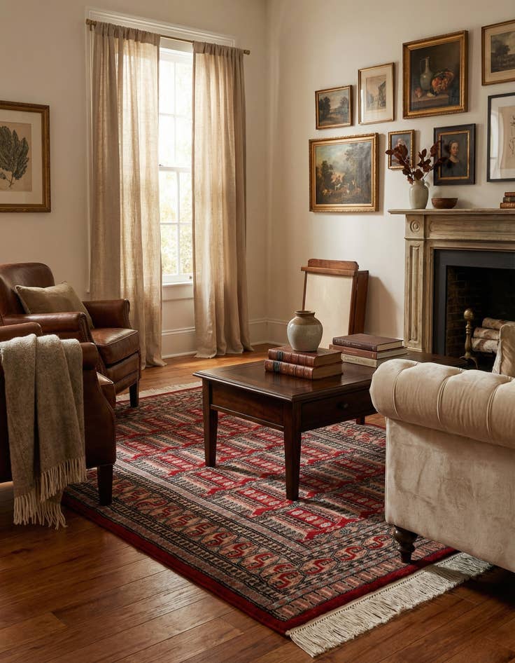 Detail image of 4' 2 x 6' 1  Hand Knotted Bokhara Oriental Wool Rug