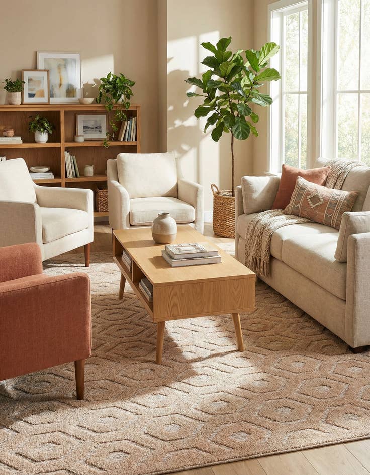 Detail image of 7' 10 x 7' 10  Washable Trellis Textured Indoor / Outdoor Square Rug