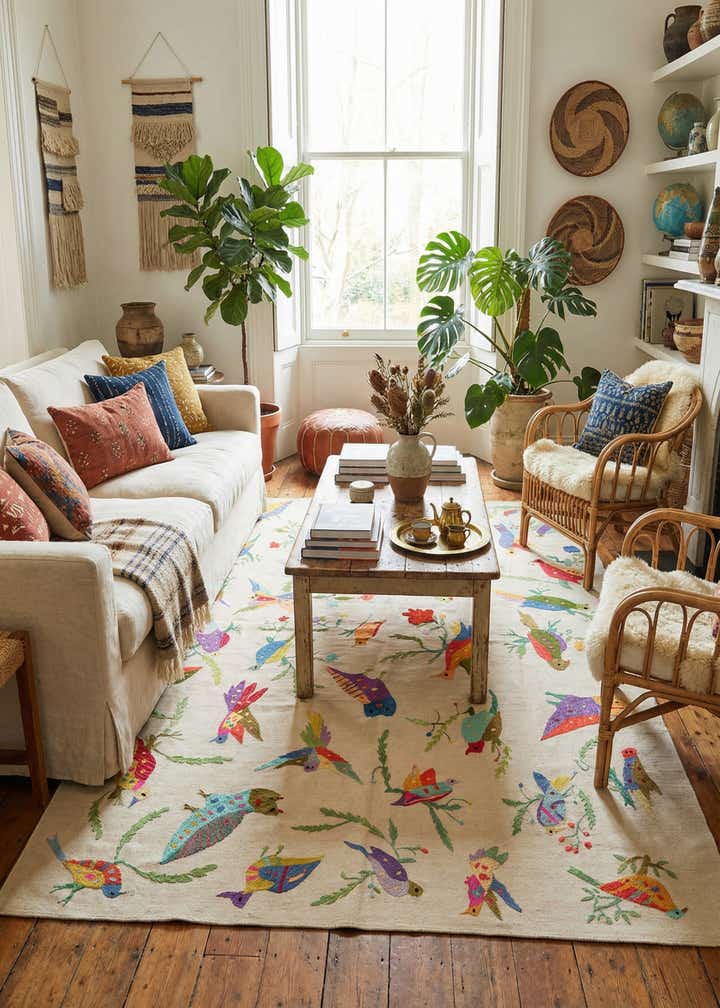 6' 5 x 9' Hand Woven Kilim Suzani Wool Rug