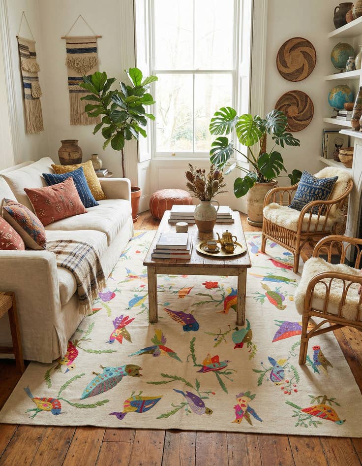 Detail image of 6' 5 x 9'  Hand Woven Kilim Suzani Wool Rug