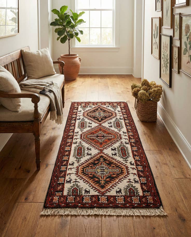 Detail image of 2' 4 x 4' 7 Hand Knotted Heriz Wool Runner Rug