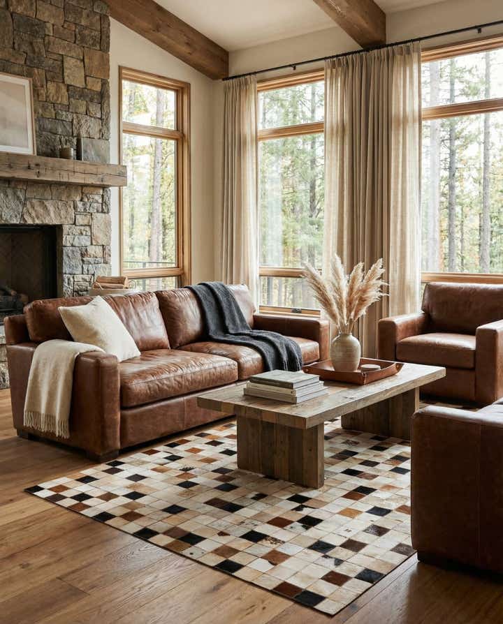 5' 1 x 8' 1 Cowhide Leather Rug