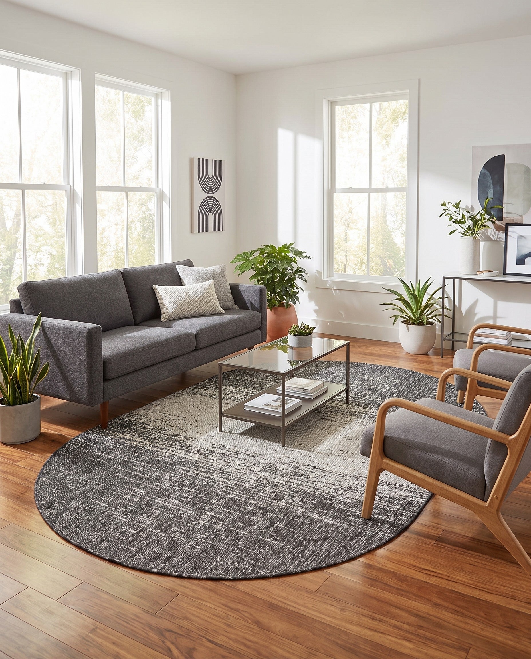 5' 3 x 8' Easy-Clean Modern Indoor / Outdoor Oval Rug