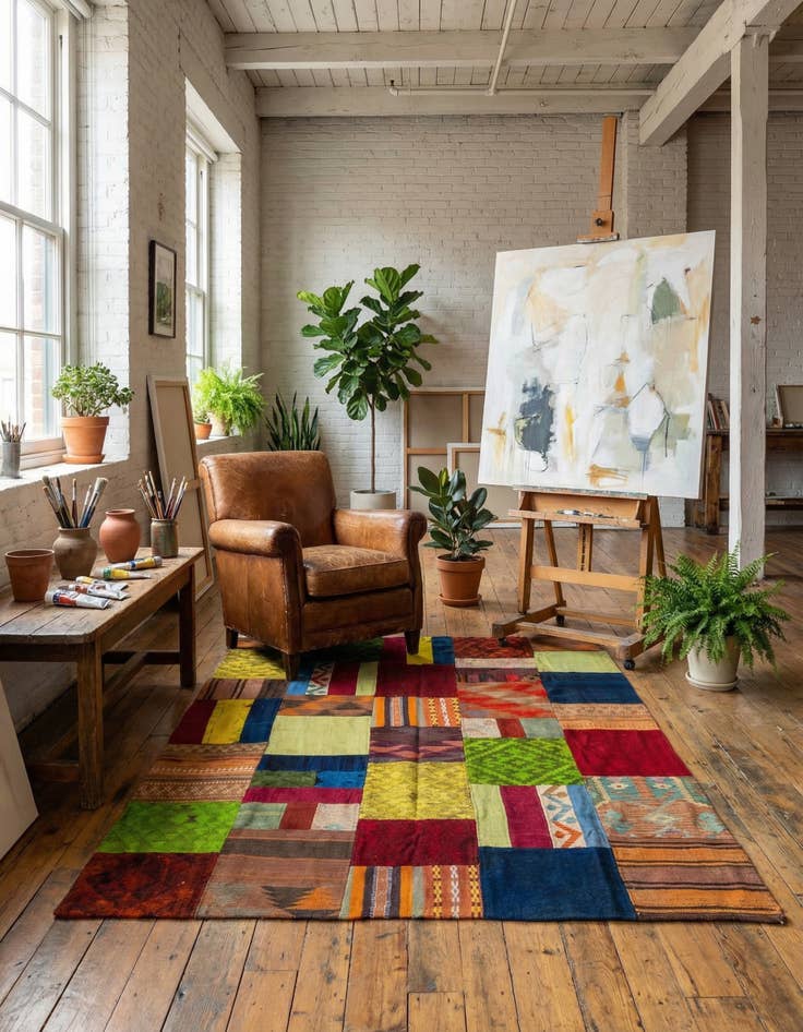 Detail image of 5' 3 x 7' 7  Hand Woven Kilim Patchwork Wool Rug