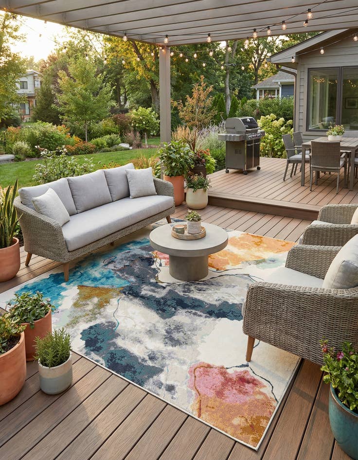 Detail image of 10' x 10'  Washable Modern Indoor / Outdoor Square Rug