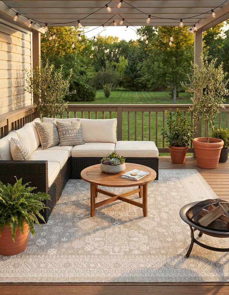 Detail image of 10' x 10'  Washable Aztec Indoor / Outdoor Square Rug