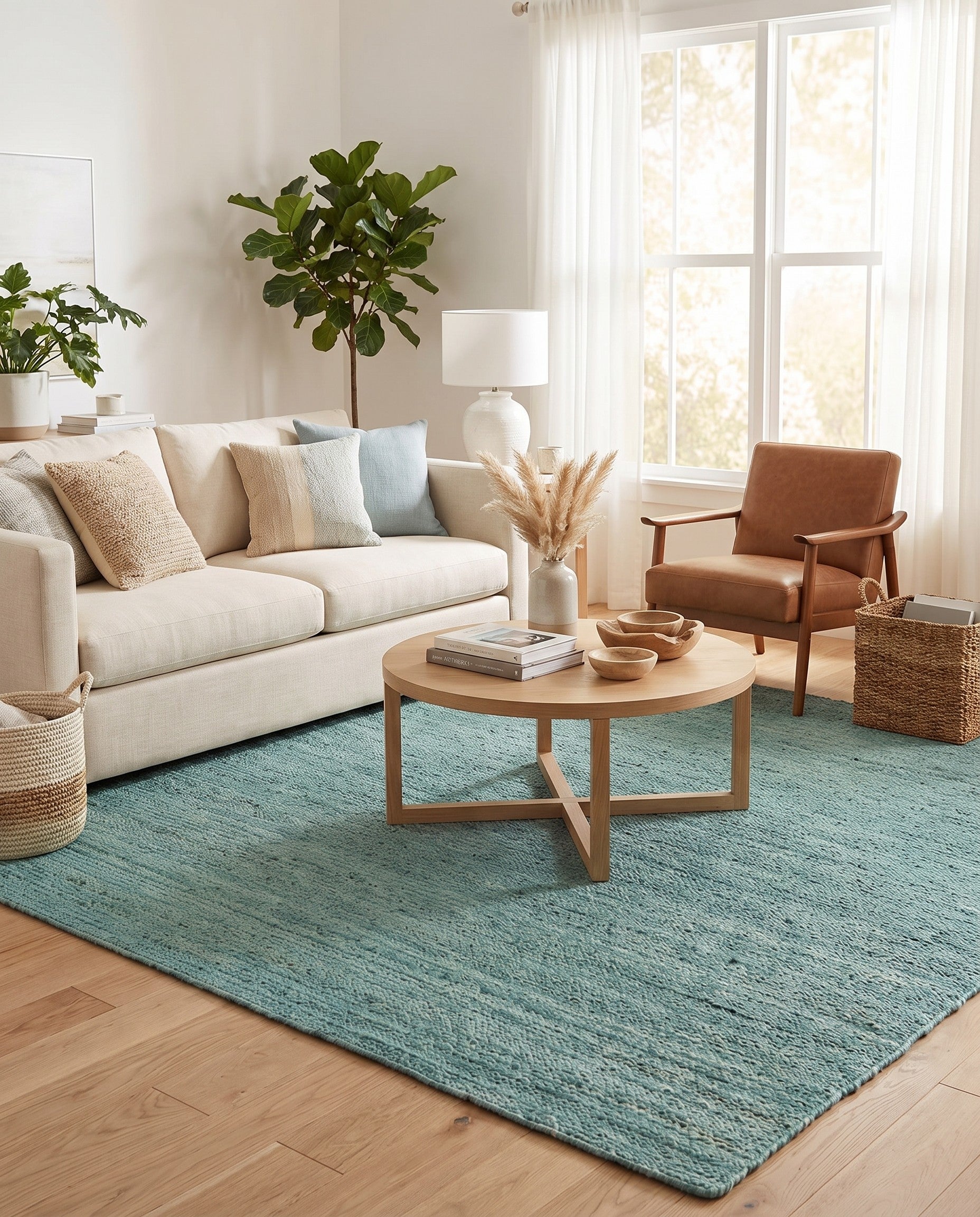 Turquoise Handmade Braided Jute Square Rug