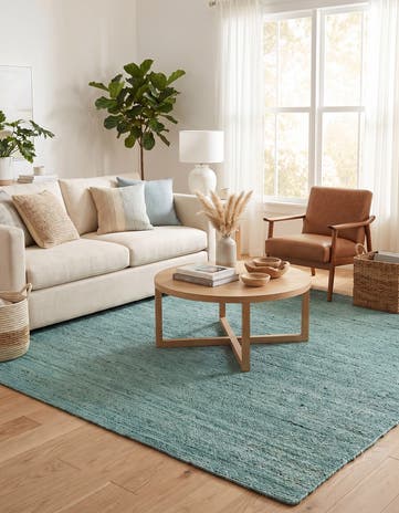 Turquoise Handmade Braided Jute Square Rug
