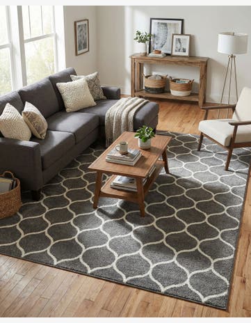 Dark Gray Lattice Frieze Rug