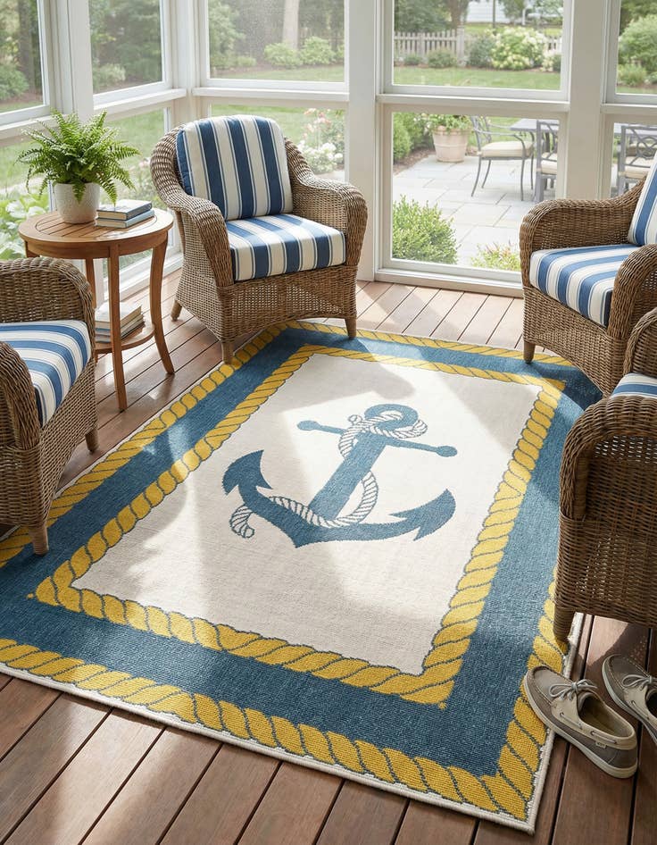 Detail image of 4' x 6'  Washable Coastal Indoor / Outdoor Rug