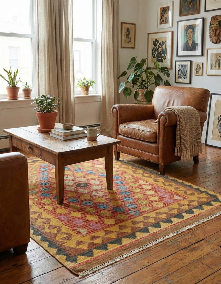 Detail image of 3' 2 x 3' 8  Hand Woven Kilim Maymana Wool Square Rug