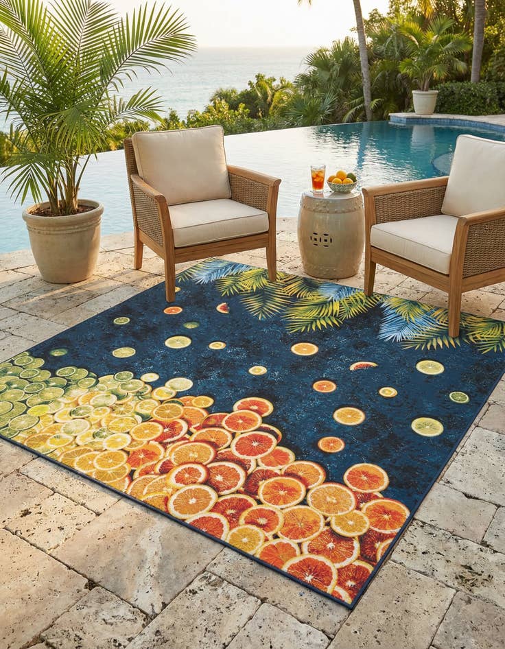 Detail image of 12' x 12'  Washable Coastal Indoor / Outdoor Square Rug