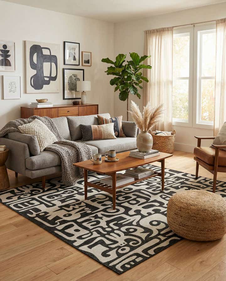 7' 10 x 7' 10 Easy-Clean Modern Indoor / Outdoor Square Rug