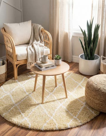 Yellow Moroccan Shag Round Rug