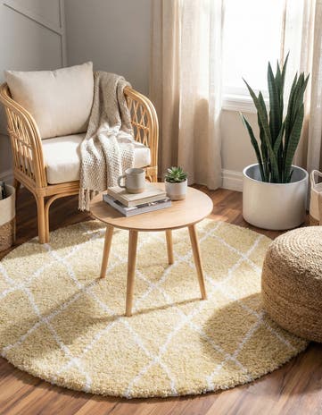 Yellow Moroccan Shag Round Rug
