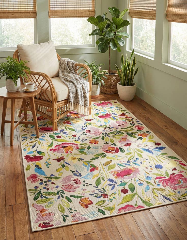 Detail image of 3' 3 x 5' 3  Washable Botanical Indoor / Outdoor Rug