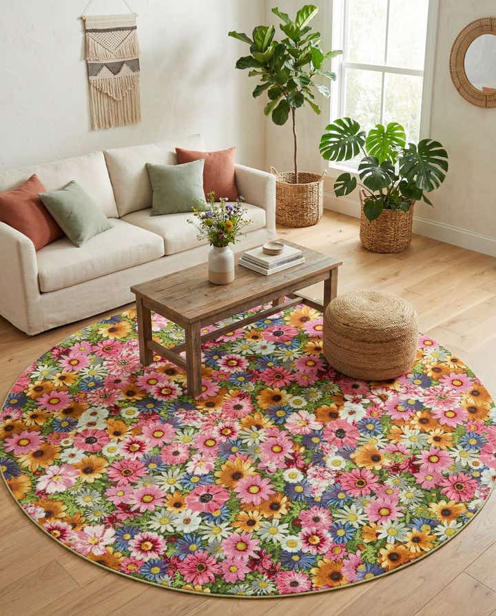 8' x 8' Easy-Clean Botanical Indoor / Outdoor Round Rug