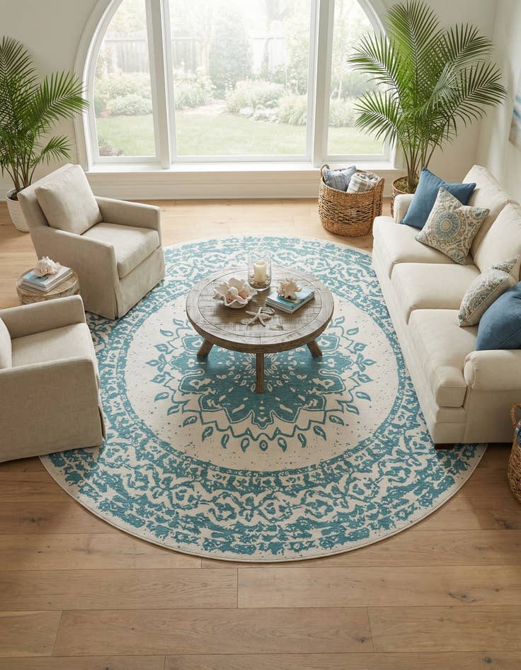 Detail image of  13' x 13'  Washable Traditional Indoor / Outdoor Round Rug