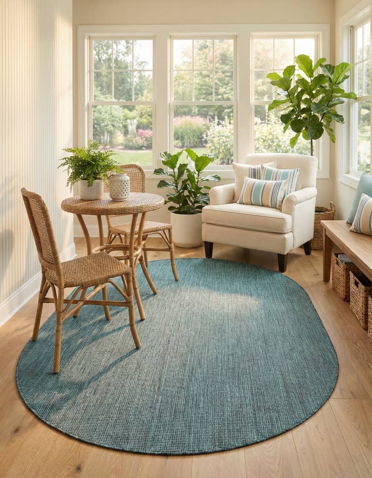 Detail image of 6' 1 x 9'  Washable Solid Indoor / Outdoor Oval Rug