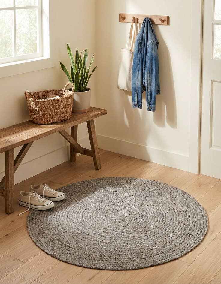 Detail image of  3' 3 x 3' 3  Hand Braided Jute Round Rug