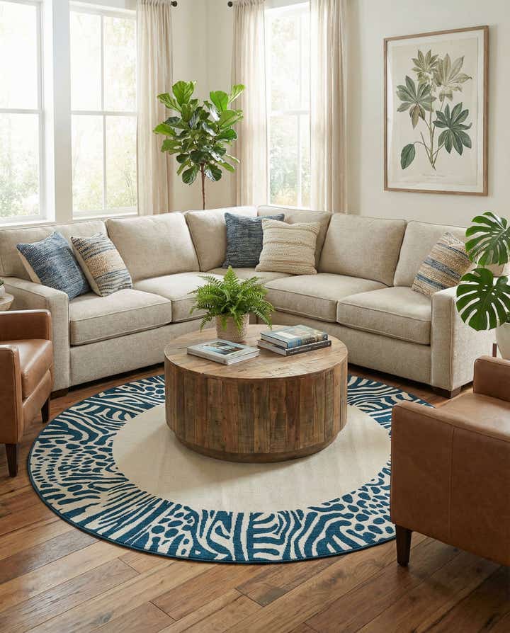 7' 10 x 7' 10 Easy-Clean Safari Indoor / Outdoor Round Rug