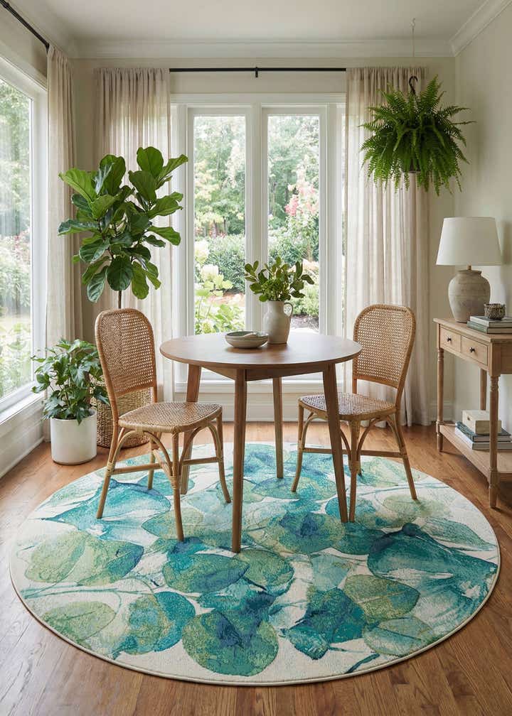 7' 10 x 7' 10 Easy-Clean Botanical Indoor / Outdoor Round Rug