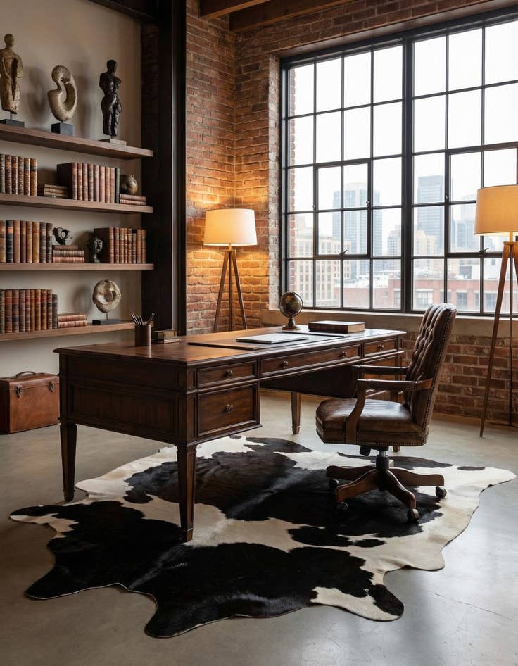 Detail image of 4' 9 x 4' 11 Cowhide Leather Square Rug