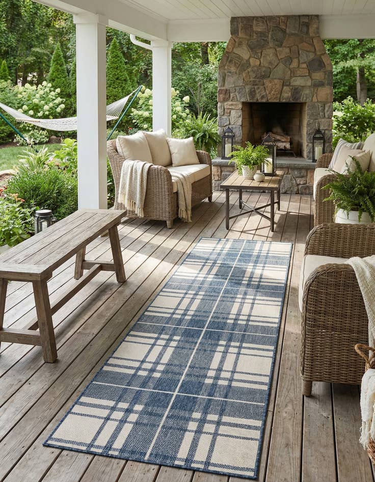 Detail image of 2' 7 x 12'  Washable Checkered Indoor / Outdoor Runner Rug