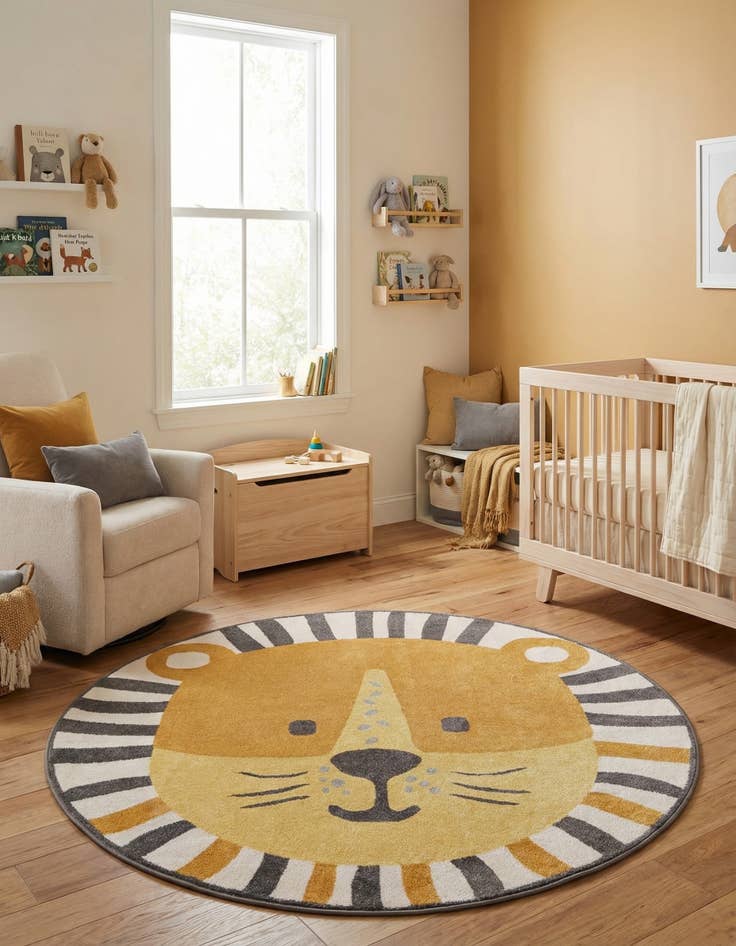 Detail image of 7' 10 x 7' 10 Cat Whimsy Kids Round Rug