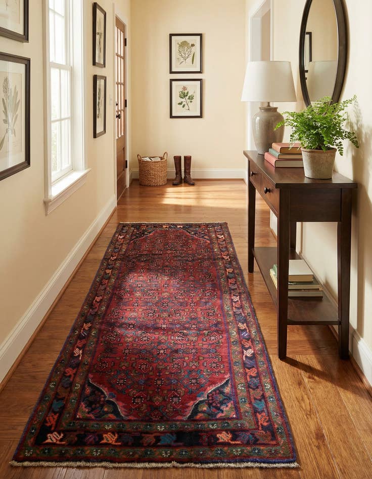 Detail image of 3' 10 x 9' 9 Hand Knotted Hossainabad Persian Wool Runner Rug