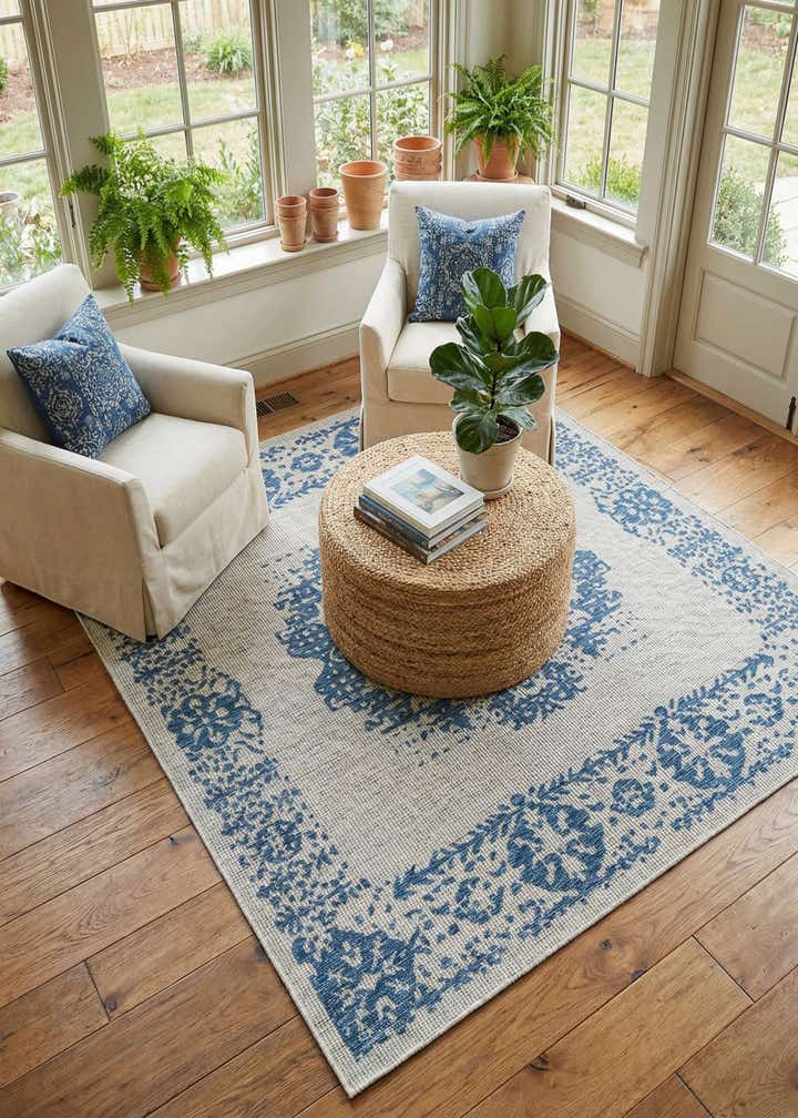 7' 10 x 7' 10 Easy-Clean Traditional Indoor / Outdoor Square Rug