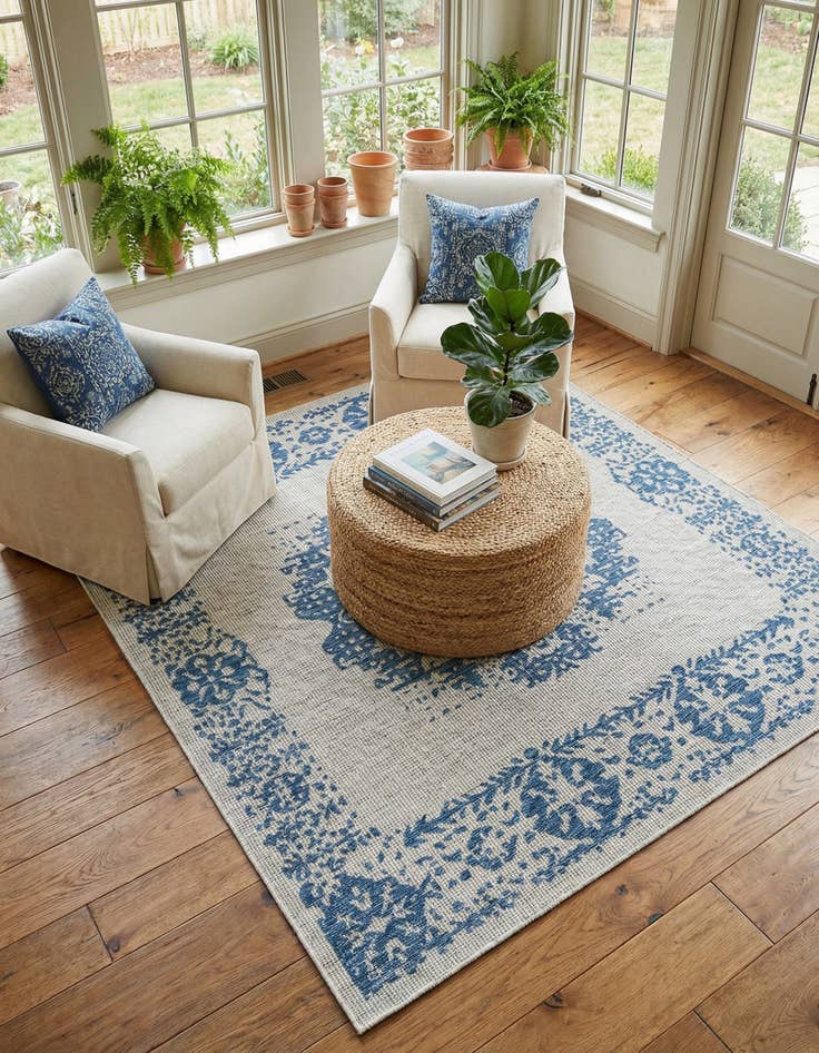 Detail image of 7' 10 x 7' 10  Washable Traditional Indoor / Outdoor Square Rug