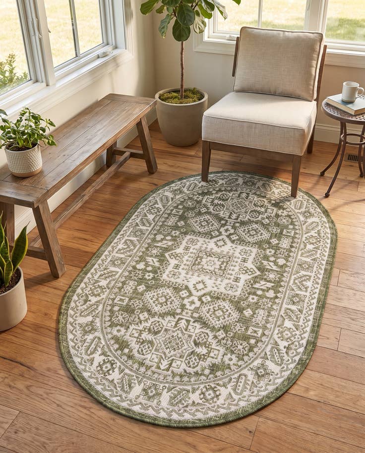Detail image of 3' x 5' 3 Easy-Clean Aztec Indoor / Outdoor Oval Rug