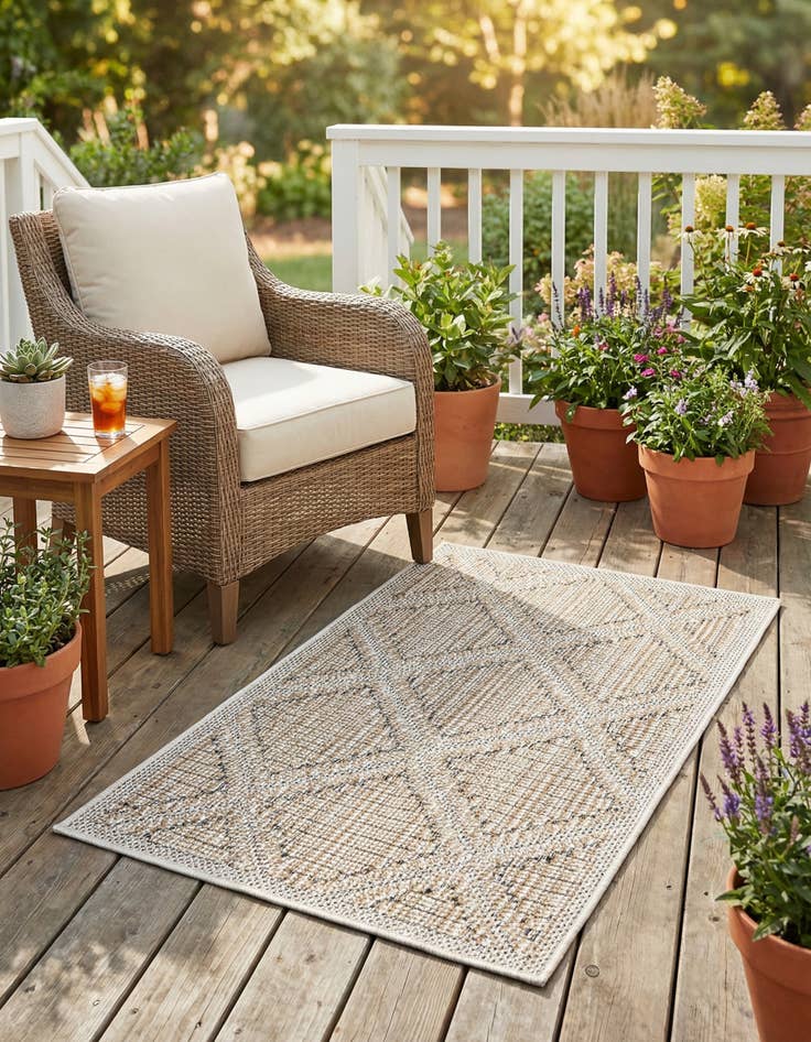 Detail image of  2' x 3' 1  Washable Lattice Indoor / Outdoor Rug