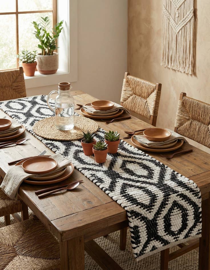 Detail image of  1' 2 x 4' 1  Hand Woven Chindi Jute Table Runner Rug