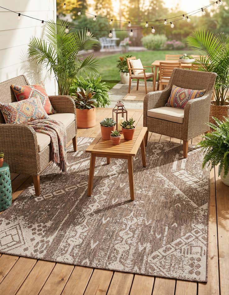 Detail image of  6' x 9'  Washable Bohemian Indoor / Outdoor Rug