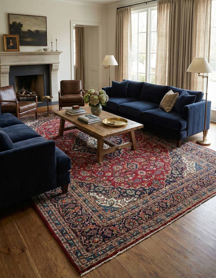 Detail image of  9' 8 x 13'  Hand Knotted Kashan Persian Wool Rug