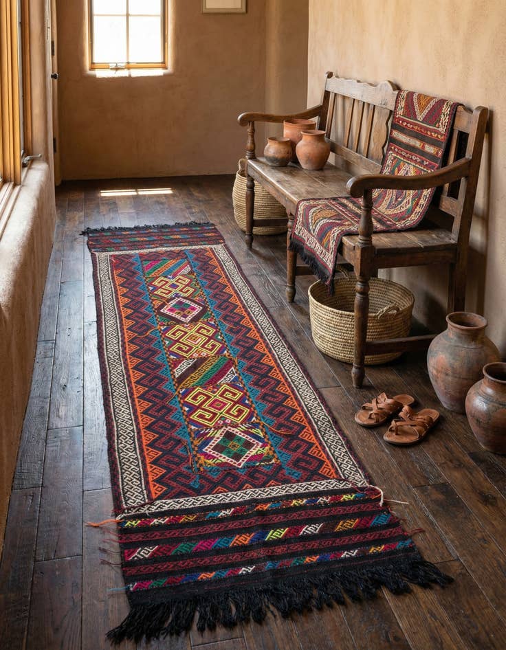 Detail image of 2' x 7' 4  Hand Knotted Kilim Fars Persian Wool Runner Rug