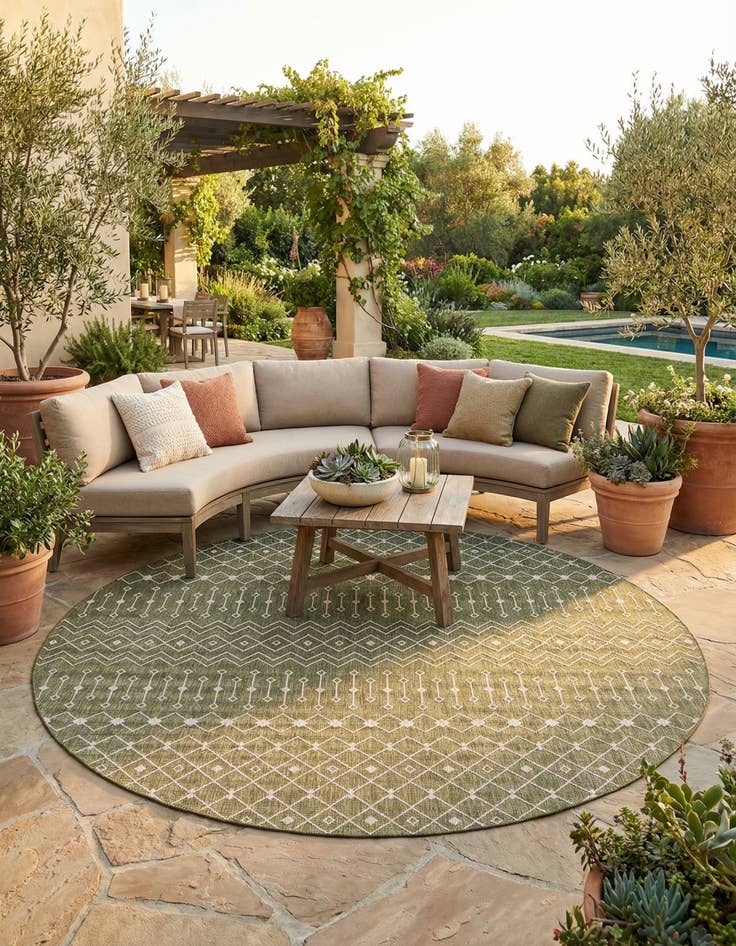 Detail image of 13' x 13'  Washable Trellis Indoor / Outdoor Round Rug