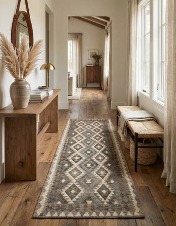 3' 1 x 9' 7 Hand Woven Kilim Maymana Wool Runner Rug