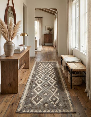 3' 1 x 9' 7 Hand Woven Kilim Maymana Wool Runner Rug