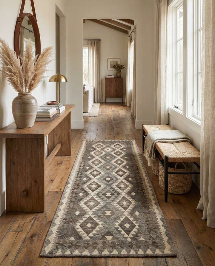 3' 1 x 9' 7 Hand Woven Kilim Maymana Wool Runner Rug
