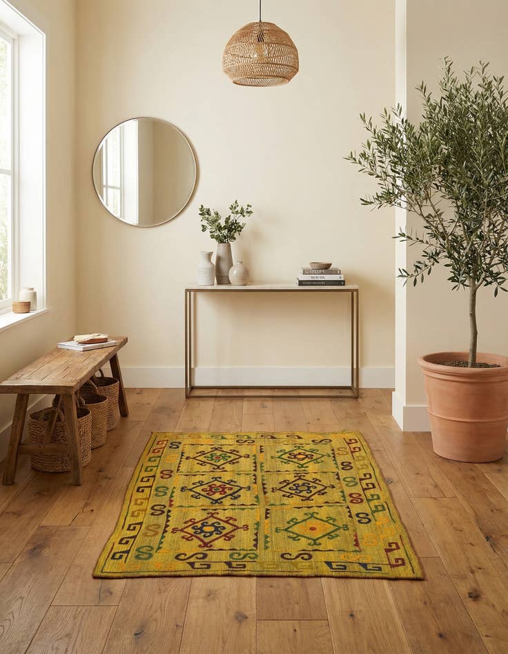 Detail image of 4' 7 x 6'  Hand Woven Kilim Suzani Wool Rug